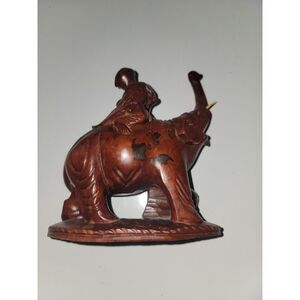 Carved Wood Elephant Sculpture‎ Mother & Baby * Missing Eyes Mother & 1 man*